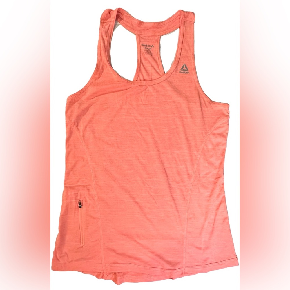 Reebok CrossFit Tank Top Racerback Zip Up Side Pocket Pink‎ Orange Size Medium